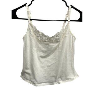 Donna Karan Intimates White Lace Trim Babydoll Y2K Cami Top Medium